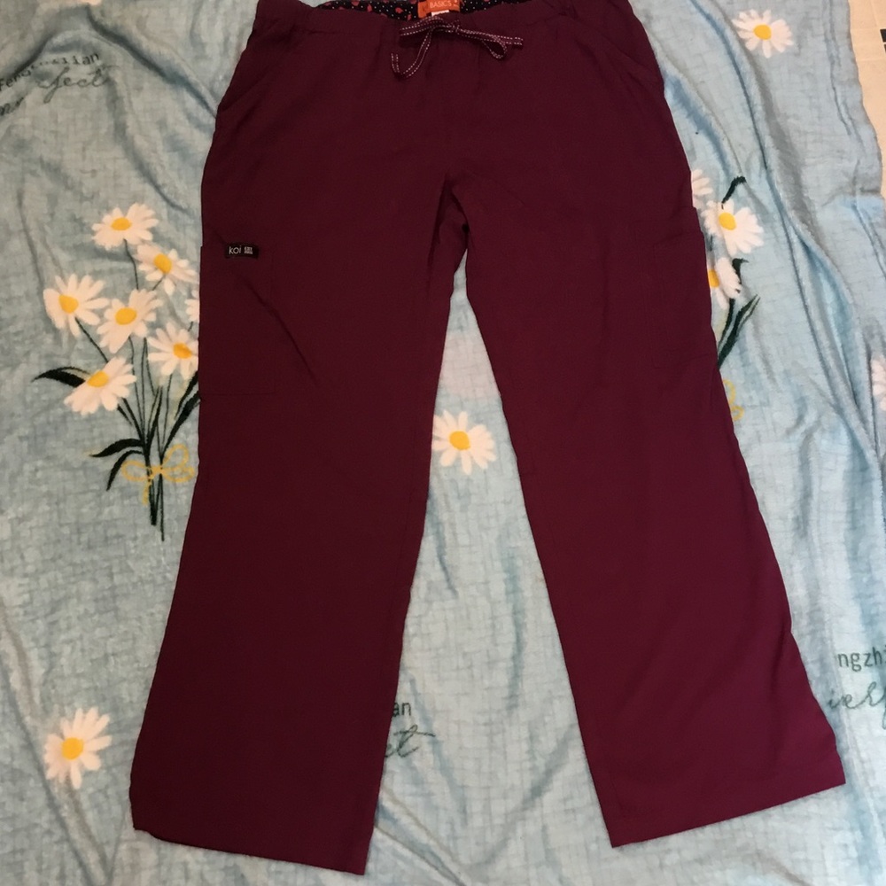 koi Women's Drawstring Scrub Pants in Wine